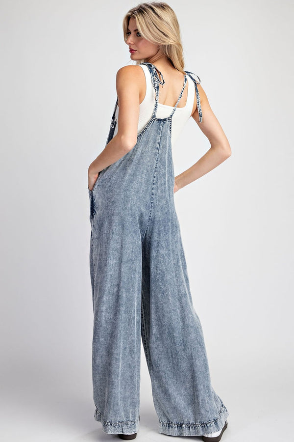 Chambray Acid Wash  Pocket Detail Jumpsuit