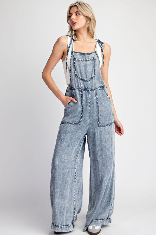Chambray Acid Wash  Pocket Detail Jumpsuit