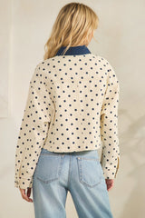 Cream Jacket With Navy Polka Dots