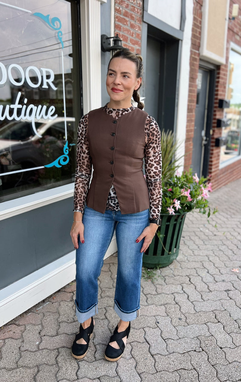 Split Front Button Down Vest
