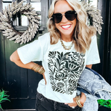 Cream Tee With Black Floral Print