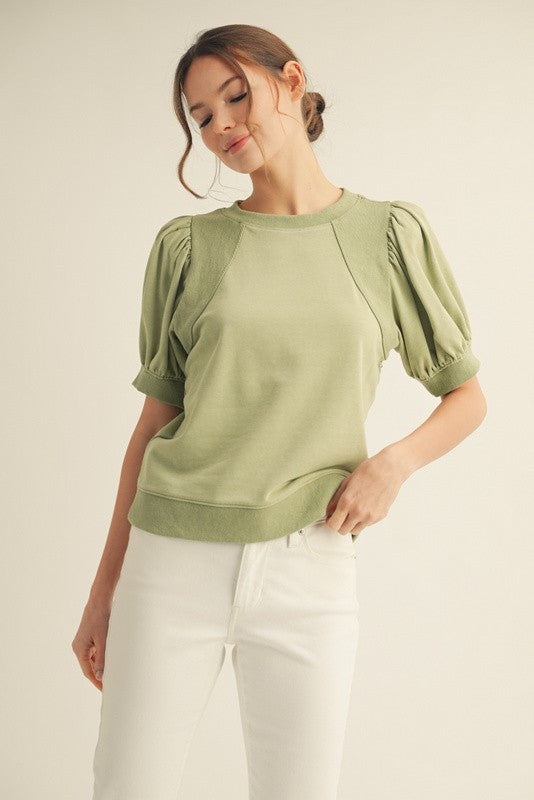 Sage Puff Short Sleeve Top