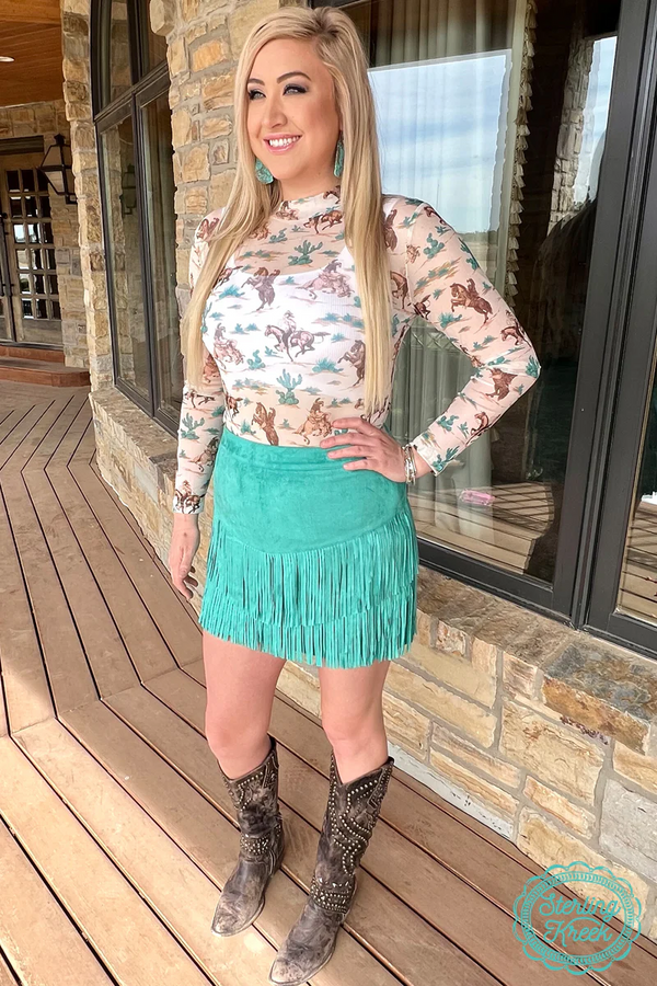 Curvy Western Print Sheer Top