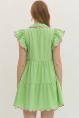 Green Pinstripe Pink Tiered Dress