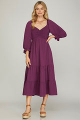 Smocked Cinch Detail Midi Dress