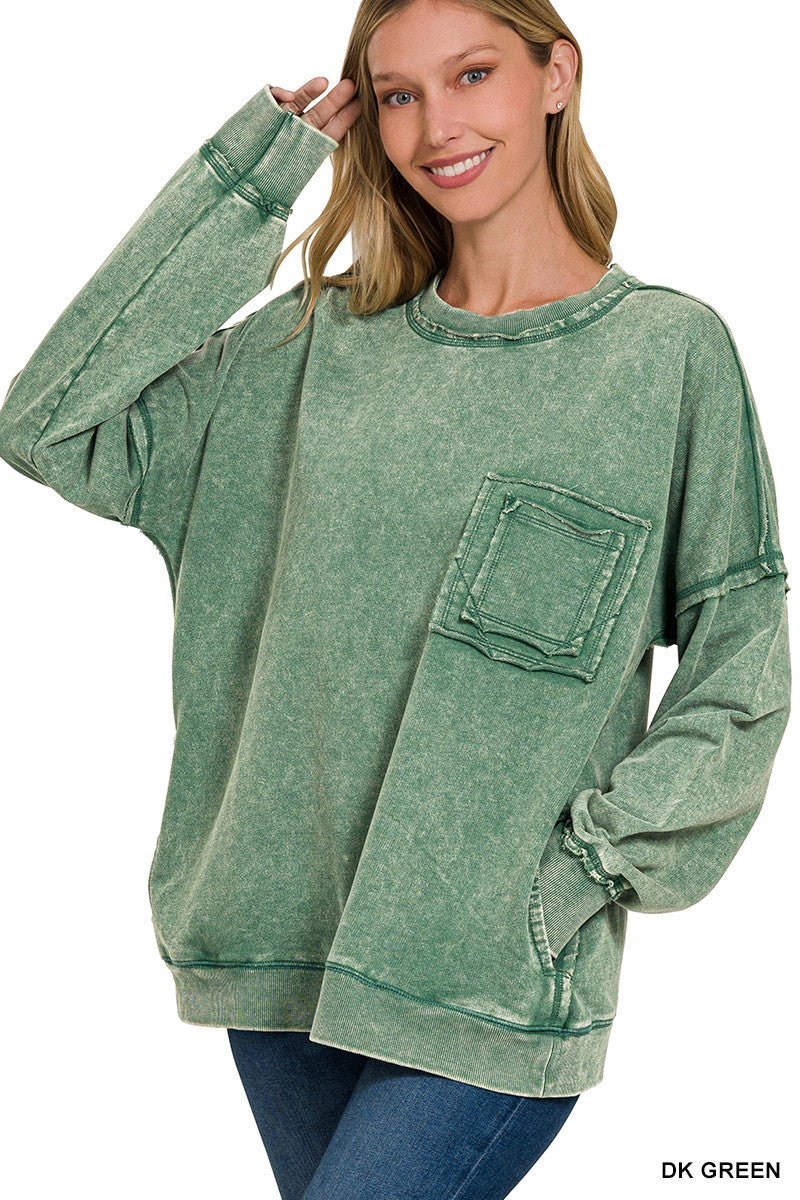 Acid Wash French Terry Pocket Pullover