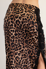 Leopard Lace Trim Midi Skirt
