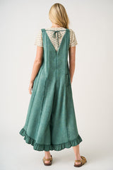 Mineral Wash Ruffle Wide Leg Jumpsuit
