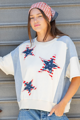 Cream Star Applique Oversized Top