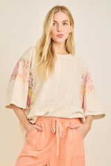 Beige Eyelet and Floral Top