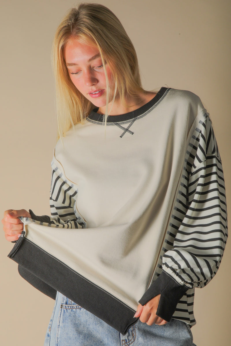 Oversized Striped Casual Striped Crewneck
