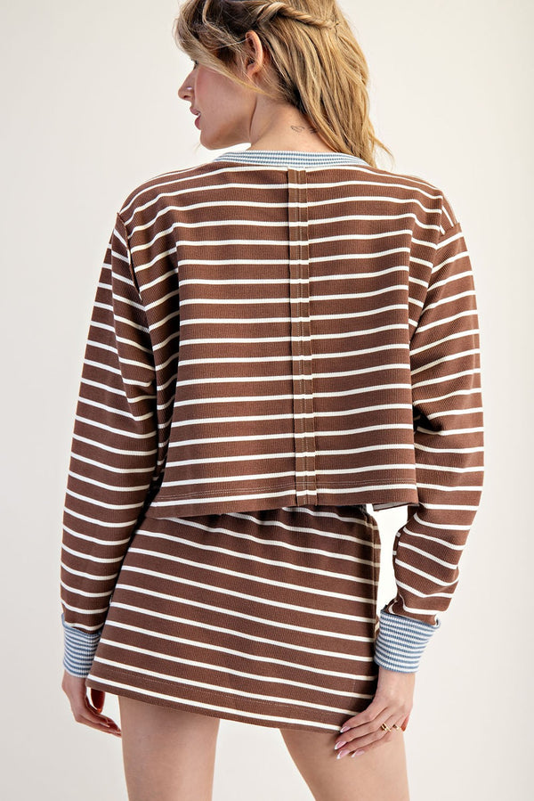 Mocha Striped Cropped Shirt