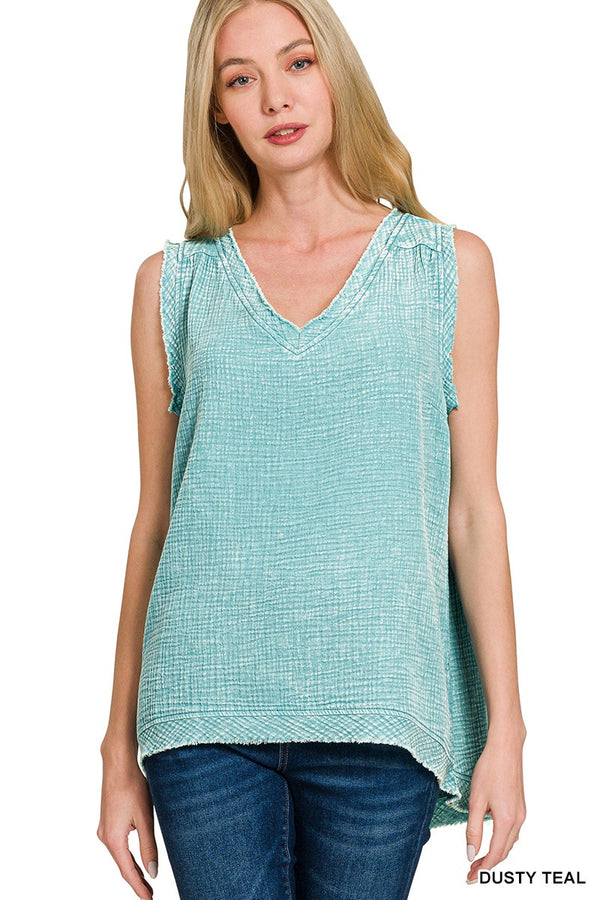 Acid Washed Raw Edge Tank Top