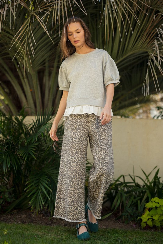 Curvy Leopard Cropped Wide Leg Pants