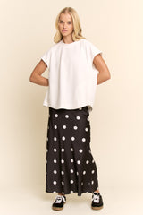 Curvy Black Polka Dot Midi Skirt