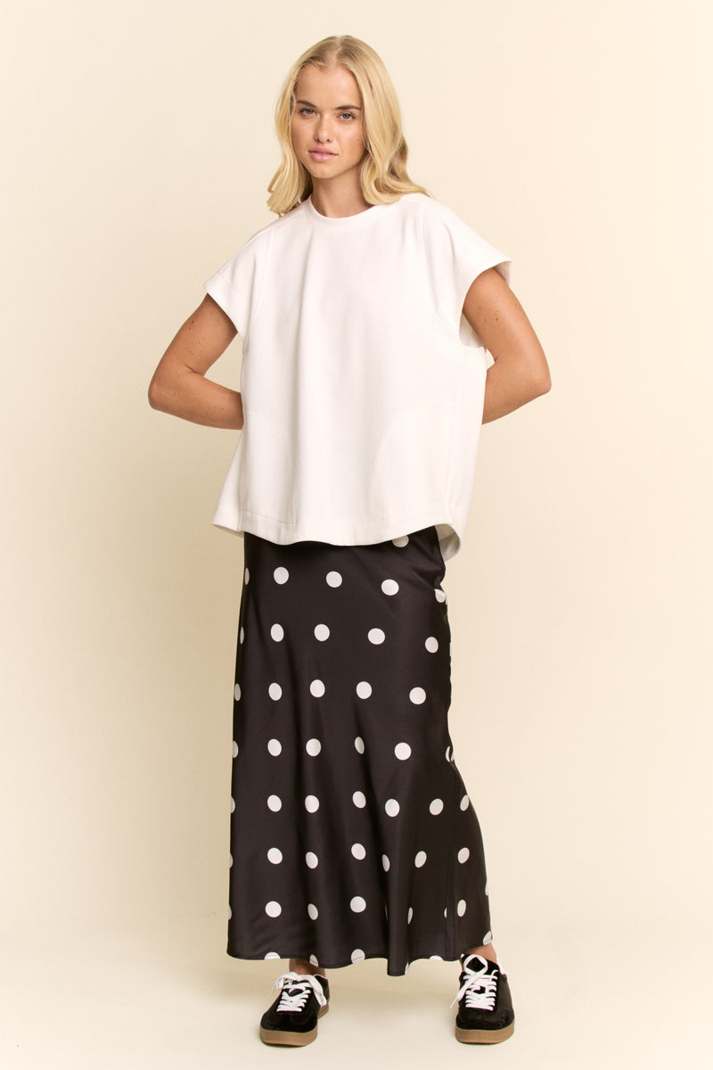 Curvy Black Polka Dot Midi Skirt