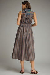 Navy and Brown Stripe Sleeveless Dress