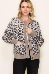 Leopard Jacquard Button Down Cardigan