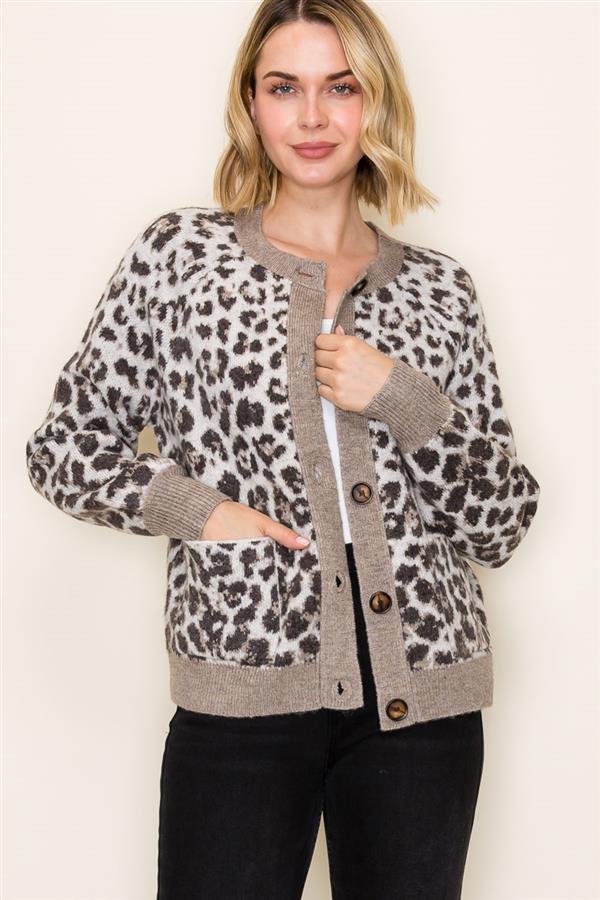 Leopard Jacquard Button Down Cardigan