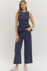 Navy Wide Leg Polka Dot Pants