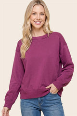 Magenta Crew Neck Seam Detailed Sweatshirt