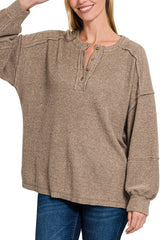 Exposed Seam Henley Sweater