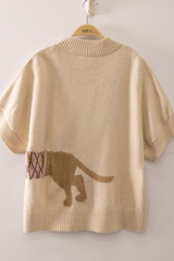 Cream Dachshund Graphic Short Sleeve Sweater