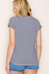 Navy striped V- Neck Top