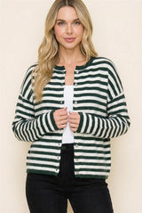 Forest Striped Button Down Long Sleeve Sweater