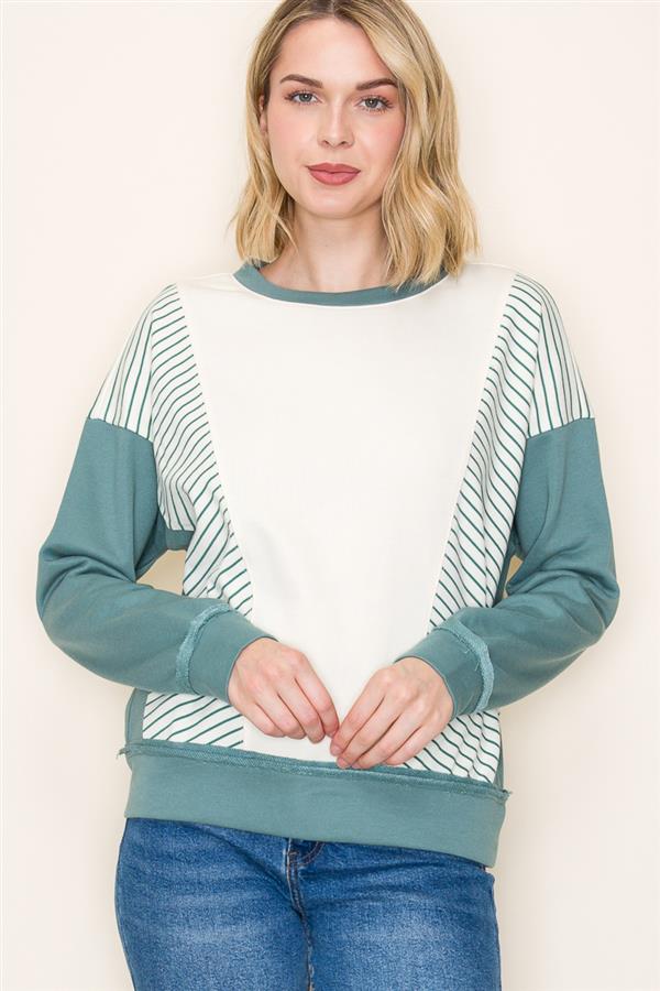 Striped Color Block Crewneck