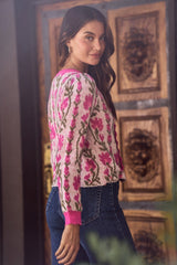 Pink Floral Scalloped Trim Cardigan