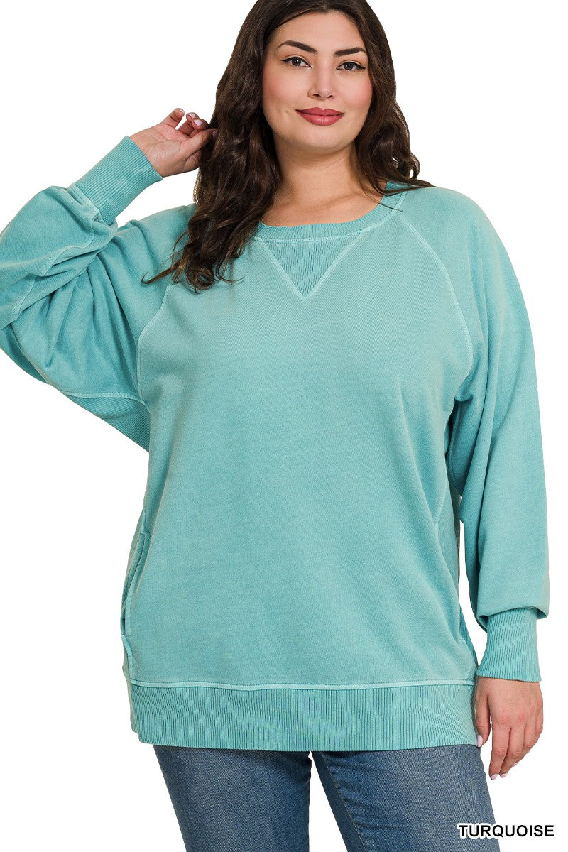 Curvy Ribbed Detail Pullover Crewneck