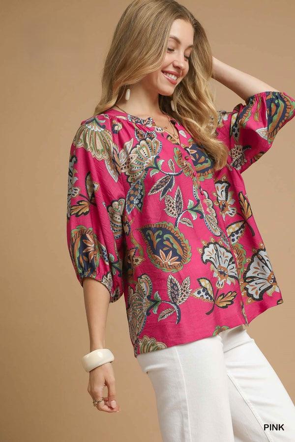 Boho Paisley Puff Sleeve Blouse