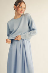 Sky Blue Long Sleeve Knot Accent Sweater