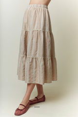 Mocha Gingham Tiered Midi Skirt