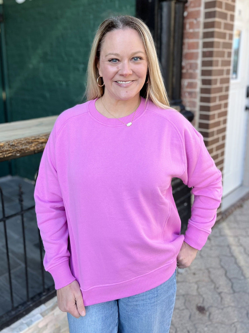 Fleece Round Neck Ribbed Side Sweatshirt