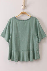 Sage Mineral Wash Lace V Neck Peplum Top