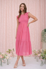 Pink Smocked Tiered Midi Dress