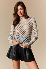 Ivory and Black Polka Dot Lace Sheer Top