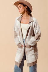 Taupe and Ivory Soft Checkered Cardigan