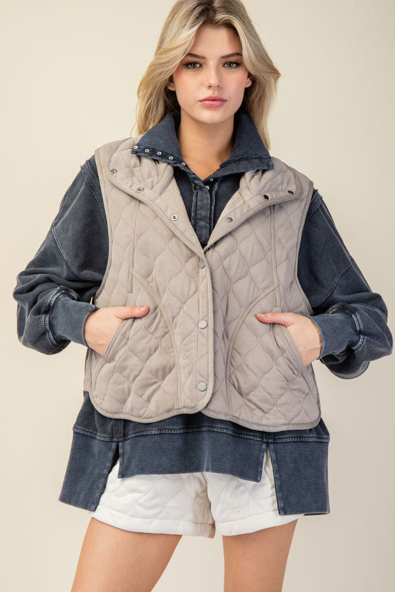 Curvy Stone Quilted Vest with Pockets