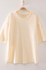 Cream Textured Short Sleeve Top