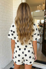 Black and White Polka Dot Tee and Drawstring Short Set