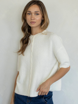 Ivory Ribbed Short Sleeve Cardigan