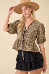 Leopard Printed Denim Shirt With Lace