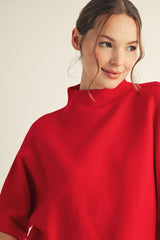 Red Mock Neck 3/4 Sleeve Sweater
