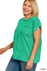 Curvy Acid Wash Short Sleeve Top
