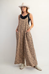 Leopard Print Spaghetti Strap Overalls