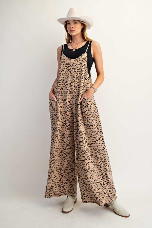 Leopard Print Spaghetti Strap Overalls