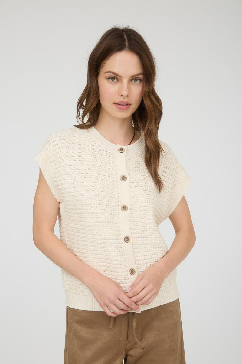 Button Down Short Sleeve Knit Cardigan Vest